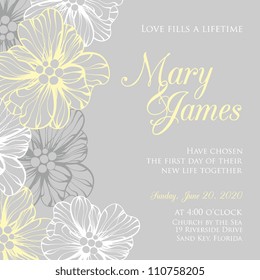 Wedding card or invitation with abstract floral background. Greeting postcard in grunge or retro vector Elegance pattern with flowers roses floral illustration vintage style Valentine anniversary