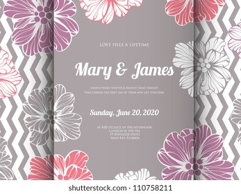 Wedding card or invitation with abstract floral background. Greeting postcard in grunge or retro vector Elegance pattern with flowers roses floral illustration vintage style Valentine anniversary