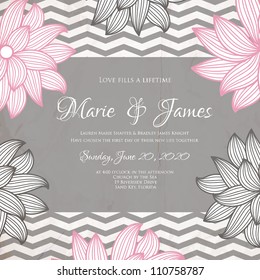 Wedding card or invitation with abstract floral background. Greeting postcard in grunge or retro vector Elegance pattern with flowers roses floral illustration vintage style Valentine anniversary