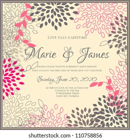 Wedding card or invitation with abstract floral background. Greeting postcard in grunge or retro vector Elegance pattern with flowers roses floral illustration vintage style Valentine anniversary