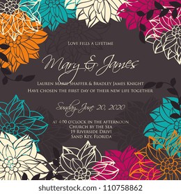 Wedding card or invitation with abstract floral background. Greeting postcard in grunge or retro vector Elegance pattern with flowers roses floral illustration vintage style Valentine anniversary