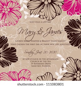 Wedding card or invitation with abstract floral background. Greeting postcard in grunge or retro vector Elegance pattern with flowers roses floral illustration vintage style Valentine anniversary