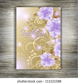 Wedding card or invitation with abstract floral background. Greeting postcard in grunge or retro vector Elegance pattern with flowers roses floral illustration vintage style Valentine anniversary