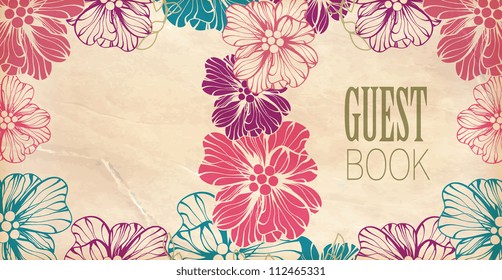 Wedding card or invitation with abstract floral background. Greeting postcard in grunge or retro vector Elegance pattern with flowers roses floral illustration vintage style Valentine anniversary