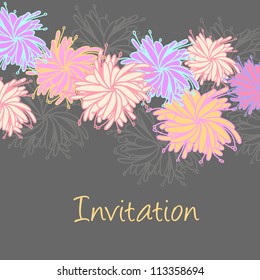 Wedding card or invitation with abstract floral background. Greeting card in grunge or retro style. Elegance pattern with flowers roses, floral illustration in vintage style Valentine Classic romantic
