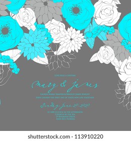 Wedding card or invitation with abstract floral background. Greeting postcard in grunge or retro vector Elegance pattern with flowers roses floral illustration vintage style Valentine anniversary