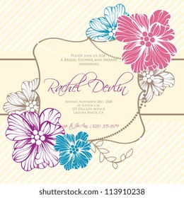 Wedding card or invitation with abstract floral background. Greeting postcard in grunge or retro vector Elegance pattern with flowers roses floral illustration vintage style Valentine anniversary