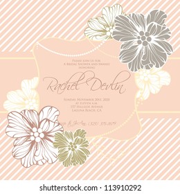 Wedding card or invitation with abstract floral background. Greeting postcard in grunge or retro vector Elegance pattern with flowers roses floral illustration vintage style Valentine anniversary