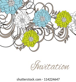 Wedding card or invitation with abstract floral background. Greeting postcard in grunge or retro vector Elegance pattern with flowers roses floral illustration vintage style Valentine anniversary