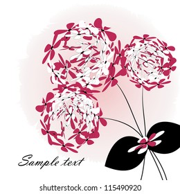  Wedding card or invitation with abstract floral background. Greeting card in grunge or retro style. Elegance pattern with flowers.
