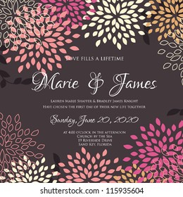 Wedding card or invitation with abstract floral background. Greeting postcard in grunge or retro vector Elegance pattern with flowers roses floral illustration vintage style Valentine anniversary