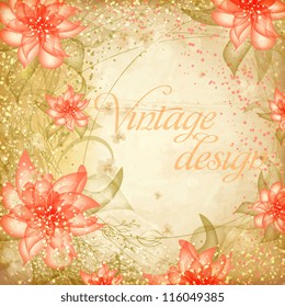 Wedding card or invitation with abstract floral background. Greeting postcard in grunge or retro vector Elegance pattern with flowers roses floral illustration vintage style Valentine anniversary