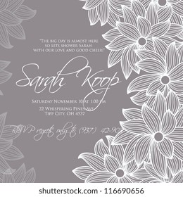 Wedding card or invitation with abstract floral background. Greeting postcard in grunge or retro vector Elegance pattern with flowers roses floral illustration vintage style Valentine anniversary