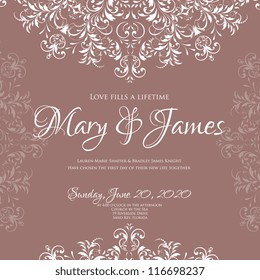 Wedding card or invitation with abstract floral background. Greeting postcard in grunge or retro vector Elegance pattern with flowers roses floral illustration vintage style Valentine anniversary