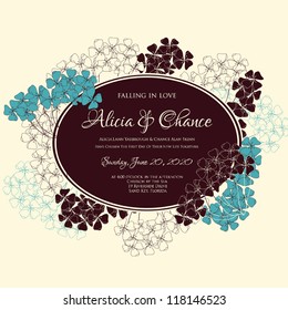 Wedding card or invitation with abstract floral background. Greeting postcard in grunge or retro vector Elegance pattern with flowers roses floral illustration vintage style Valentine anniversary