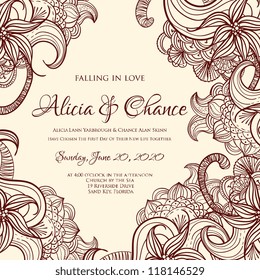 Wedding card or invitation with abstract floral background. Greeting postcard in grunge or retro vector Elegance pattern with flowers roses floral illustration vintage style Valentine anniversary