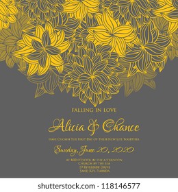 Wedding card or invitation with abstract floral background. Greeting postcard in grunge or retro vector Elegance pattern with flowers roses floral illustration vintage style Valentine anniversary