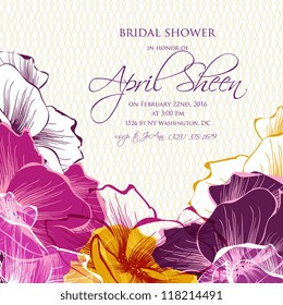 Wedding card or invitation with abstract floral background. Greeting postcard in grunge or retro vector Elegance pattern with flowers roses floral illustration vintage style Valentine anniversary