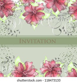 Wedding card or invitation with abstract floral background. Greeting postcard in grunge or retro vector Elegance pattern with flowers roses floral illustration vintage style Valentine anniversary