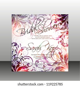 Wedding card or invitation with abstract floral background. Greeting postcard in grunge or retro vector Elegance pattern with flowers roses floral illustration vintage style Valentine anniversary