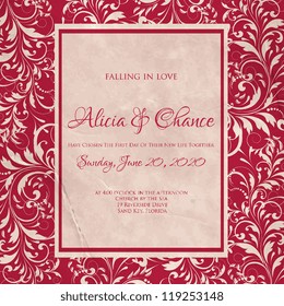 Wedding card or invitation with abstract floral background. Greeting postcard in grunge or retro vector Elegance pattern with flowers roses floral illustration vintage style Valentine anniversary