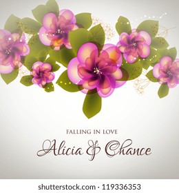 Wedding card or invitation with abstract floral background. Greeting postcard in grunge or retro vector Elegance pattern with flowers roses floral illustration vintage style Valentine anniversary