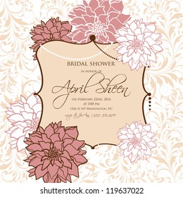 Wedding card or invitation with abstract floral background. Greeting postcard in grunge or retro vector Elegance pattern with flowers roses floral illustration vintage style Valentine anniversary