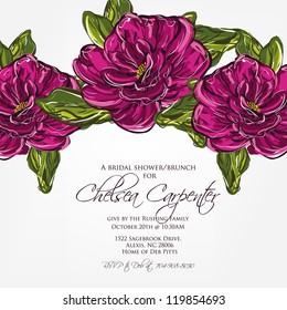 Wedding card or invitation with abstract floral background. Greeting postcard in grunge or retro vector Elegance pattern with flowers roses floral illustration vintage style Valentine anniversary