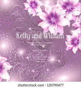 Wedding card or invitation with abstract floral background. Greeting postcard in grunge or retro vector Elegance pattern with flowers roses floral illustration vintage style Valentine anniversary