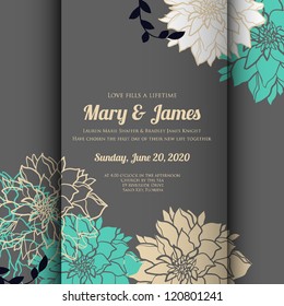 Wedding card or invitation with abstract floral background. Greeting postcard in grunge or retro vector Elegance pattern with flowers roses floral illustration vintage style Valentine anniversary