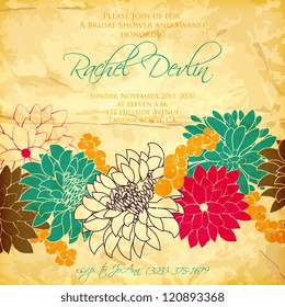 Wedding card or invitation with abstract floral background. Greeting postcard in grunge or retro vector Elegance pattern with flowers roses floral illustration vintage style Valentine anniversary