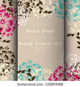 Wedding card or invitation with abstract floral background. Greeting postcard in grunge or retro vector Elegance pattern with flowers roses floral illustration vintage style Valentine anniversary