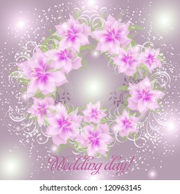 Wedding card or invitation with abstract floral background. Greeting postcard in grunge or retro vector Elegance pattern with flowers roses floral illustration vintage style Valentine anniversary