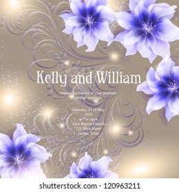 Wedding card or invitation with abstract floral background. Greeting postcard in grunge or retro vector Elegance pattern with flowers roses floral illustration vintage style Valentine anniversary