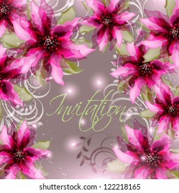 Wedding card or invitation with abstract floral background. Greeting postcard in grunge or retro vector Elegance pattern with flowers roses floral illustration vintage style Valentine anniversary