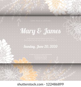 Wedding card or invitation with abstract floral background. Greeting postcard in grunge or retro vector Elegance pattern with flowers roses floral illustration vintage style Valentine anniversary