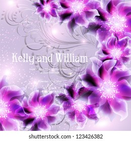 Wedding card or invitation with abstract floral background. Greeting postcard in grunge or retro vector Elegance pattern with flowers roses floral illustration vintage style Valentine anniversary