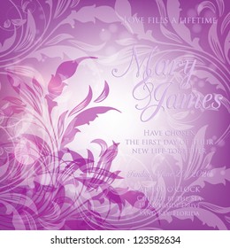 Wedding card or invitation with abstract floral background. Greeting postcard in grunge or retro vector Elegance pattern with flowers roses floral illustration vintage style Valentine anniversary
