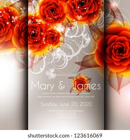 Wedding card or invitation with abstract floral background. Greeting postcard in grunge or retro vector Elegance pattern with flowers roses floral illustration vintage style Valentine anniversary