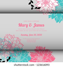 Wedding card or invitation with abstract floral background. Greeting postcard in grunge or retro vector Elegance pattern with flowers roses floral illustration vintage style Valentine anniversary