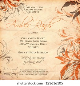 Wedding card or invitation with abstract floral background. Greeting postcard in grunge or retro vector Elegance pattern with flowers roses floral illustration vintage style Valentine anniversary