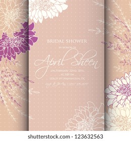 Wedding card or invitation with abstract floral background. Greeting postcard in grunge or retro vector Elegance pattern with flowers roses floral illustration vintage style Valentine anniversary