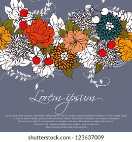 Wedding card or invitation with abstract floral background. Greeting postcard in grunge or retro vector Elegance pattern with flowers roses floral illustration vintage style Valentine anniversary