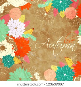 Wedding card or invitation with abstract floral background. Greeting postcard in grunge or retro vector Elegance pattern with flowers roses floral illustration vintage style Valentine anniversary