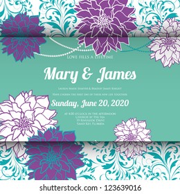 Wedding card or invitation with abstract floral background. Greeting postcard in grunge or retro vector Elegance pattern with flowers roses floral illustration vintage style Valentine anniversary
