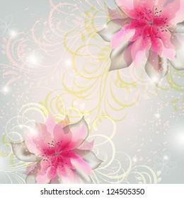 Wedding card or invitation with abstract floral background. Greeting postcard in grunge or retro vector Elegance pattern with flowers roses floral illustration vintage style Valentine anniversary