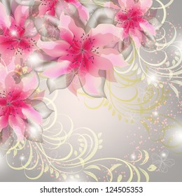 Wedding card or invitation with abstract floral background. Greeting postcard in grunge or retro vector Elegance pattern with flowers roses floral illustration vintage style Valentine anniversary