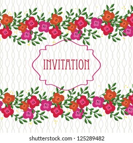 Wedding card or invitation with abstract floral background. Greeting postcard in grunge or retro vector Elegance pattern with flowers roses floral illustration vintage style Valentine anniversary