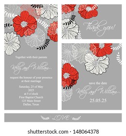 Wedding card or invitation with abstract floral background. Greeting card in grunge or retro style. Elegance Seamless pattern with flowers roses, floral illustration in vintage style