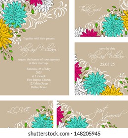 Wedding card or invitation with abstract floral background. Greeting card in grunge or retro style. Elegance Seamless pattern with flowers roses, floral illustration in vintage style